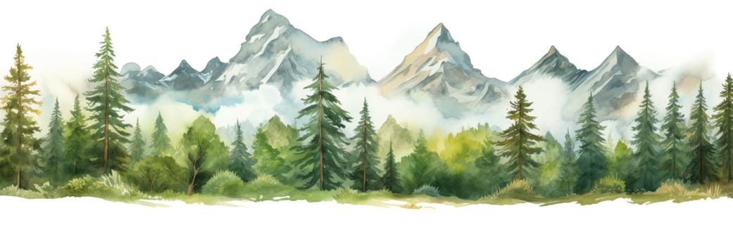 Watercolor painting of beautiful mountains. Generative AI