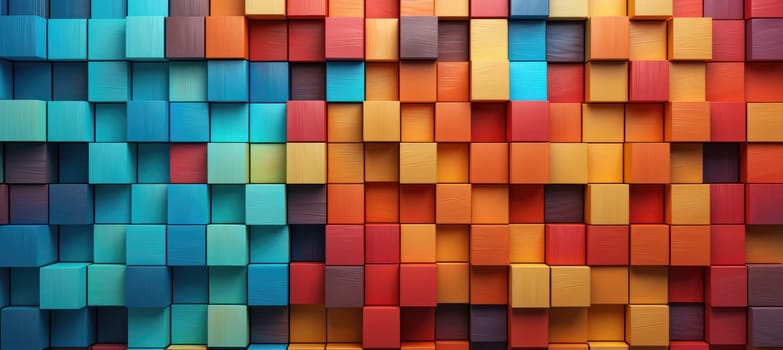 Abstract block stack wooden 3d cubes, colorful wood texture for backdrop. Generative AI