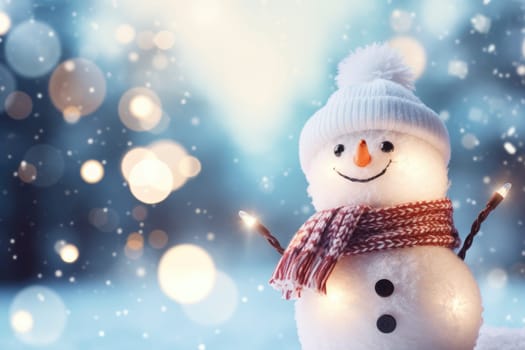 Christmas snowman in a snowy landscape. Generative AI