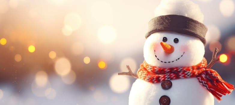 Christmas snowman in a snowy landscape. Generative AI