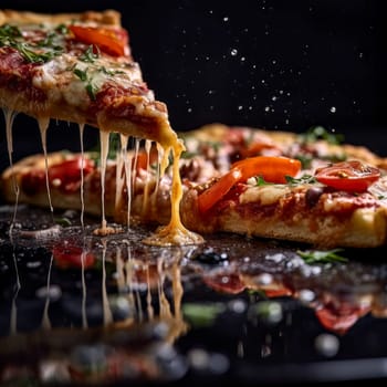 A tantalizing shot of a mouth-watering pizza, showcasing the melty cheese and array of toppings.