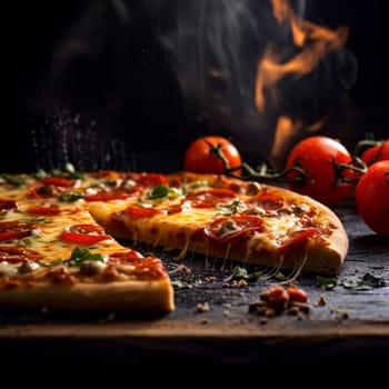 A tantalizing shot of a mouth-watering pizza, showcasing the melty cheese and array of toppings.
