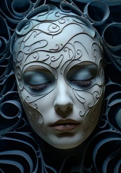 An imaginative shot of a woman wearing a dream mask, symbolizing imagination and subconscious thoughts.