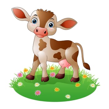 Cartoon cow sitting on grass