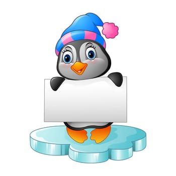 Cartoon penguin holding blank sign