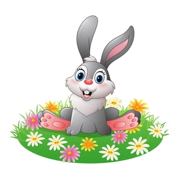 Cartoon rabbit sitting on the grass