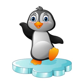 Cartoon penguin standing on floe