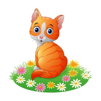 Cartoon cat sitting on the grass