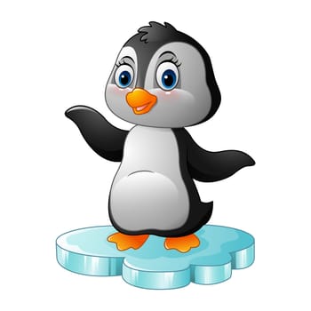 Cartoon penguin standing on floe