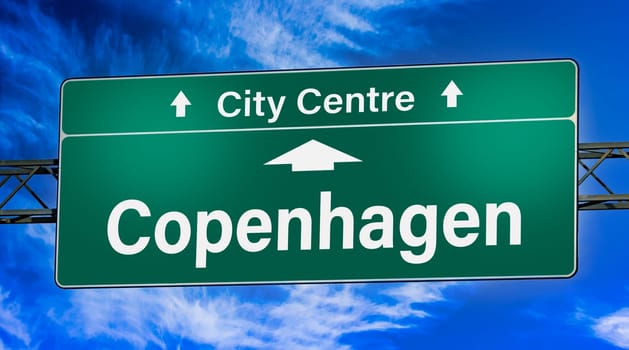 Road sign indicating direction to the city of Copenhagen.