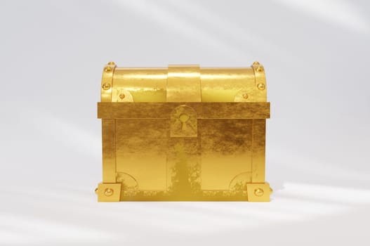 3D Illustration , Chest golden icon on white background . closed  treasure box coffer concept.