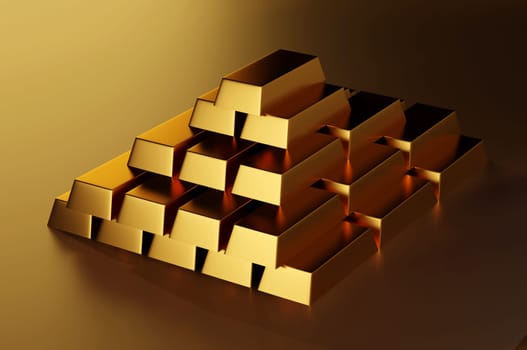 3D Illustration , Creative abstract business success, concept  financial growth, banking, accounting and stock exchange ,  stack of shiny gold ingots