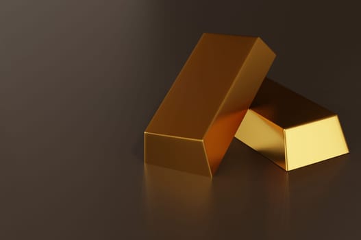 Two Gold bars on a brown background. Banking business concept. space for text on  Gold bar