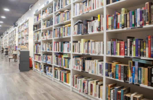 Second hand bookshop background. Out of focus