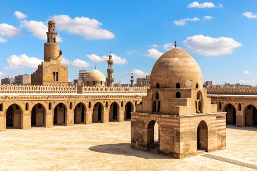 Mosque of Ibn Tulun main view, famous landmark of Cairo, Egypt.