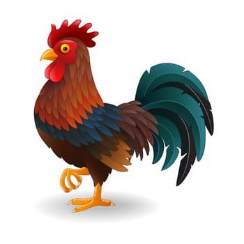 Cartoon rooster isolated on white background