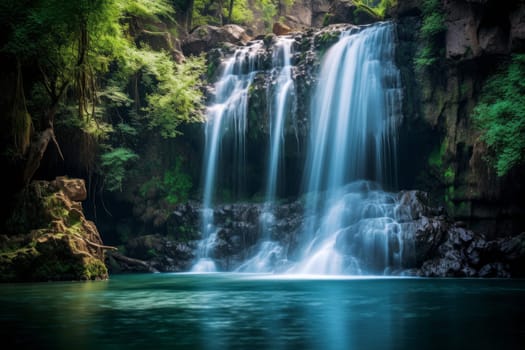 A waterfall in the middle of a forest