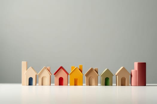 A row of wooden houses on top of a table