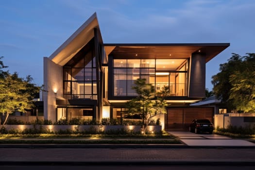 A large modern house with a lot of windows