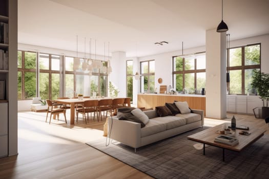 A living room filled with furniture and lots of windows