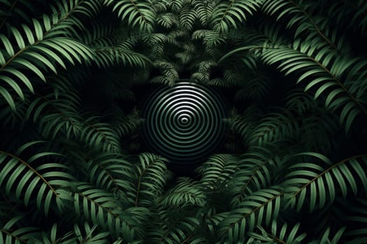 A picture of a circular object surrounded by green leaves. Optical illusion