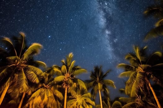 The night sky with palm trees and the milky
