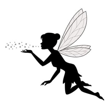 Cute silhouette fairy flying