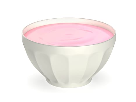 Fruit yogurt in a white bowl on white background