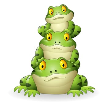 Cartoon frog stacked isolated on white background
