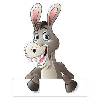 Cartoon funny donkey holding blank sign