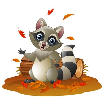 Cartoon raccoon in the autumn weather