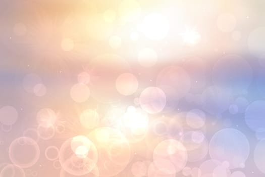Abstract sunset illustration. Abstract evening or sunset mood background texture with light blue ocean and pastel colored bokeh lights and yellow sunny sky. Beautiful sunset.