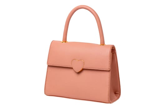 Stylish women's handbag. A fashionable female pink luxury handbag isolated on white. Fashionable womans accessories. Advertising.
