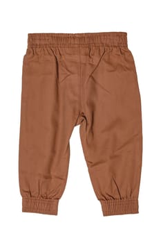 Clothes for newborn. Stylish brown baby pants or sweatpants isolated on white background. Clipping path. Baby clothes. Kids trousers.