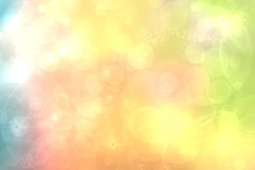 Abstract blurred fresh vivid spring summer light delicate yellow pink green orange bokeh background texture with bright circular soft color lights. Beautiful backdrop illustration.