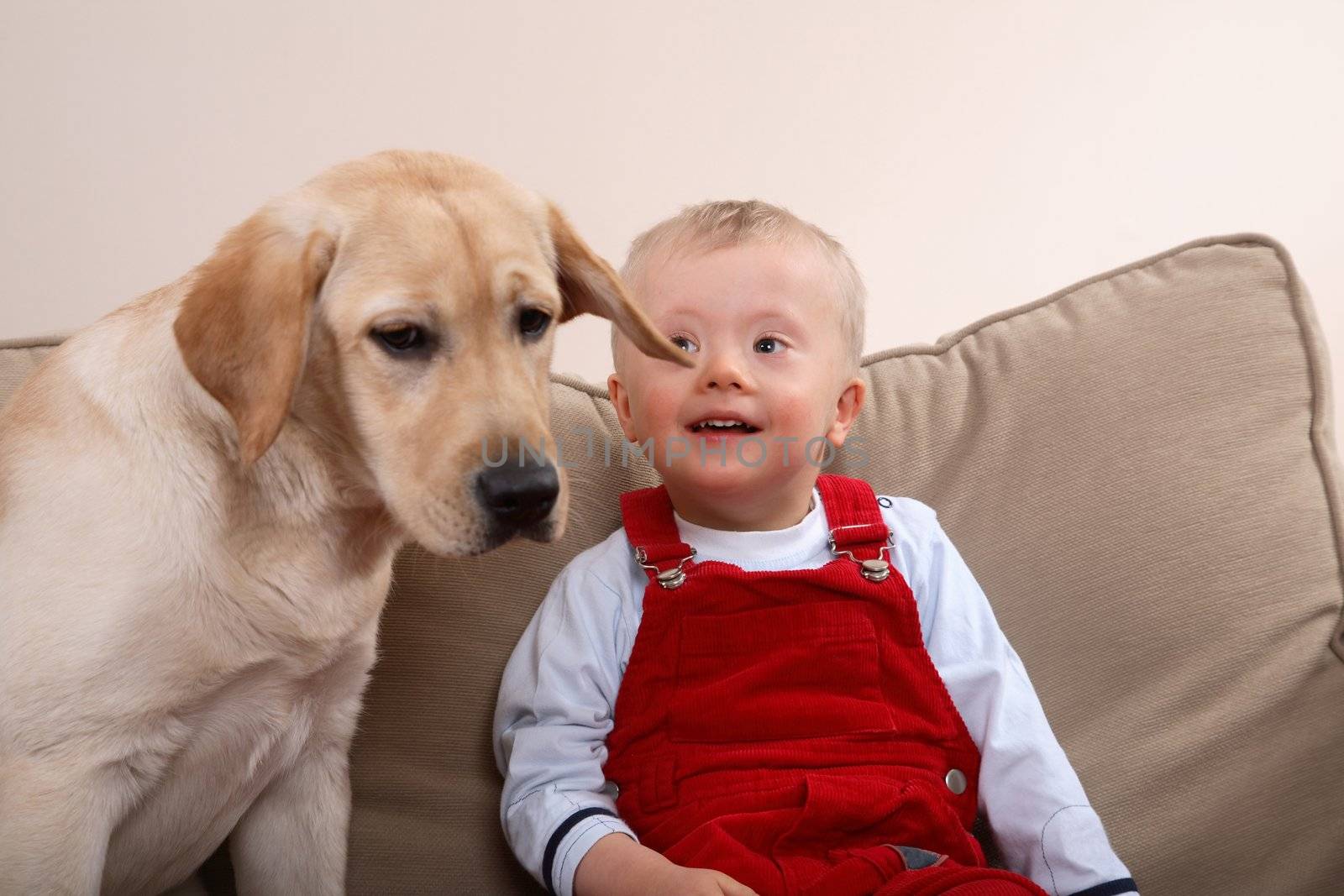 Dog therapy for boy with Down Syndrome.