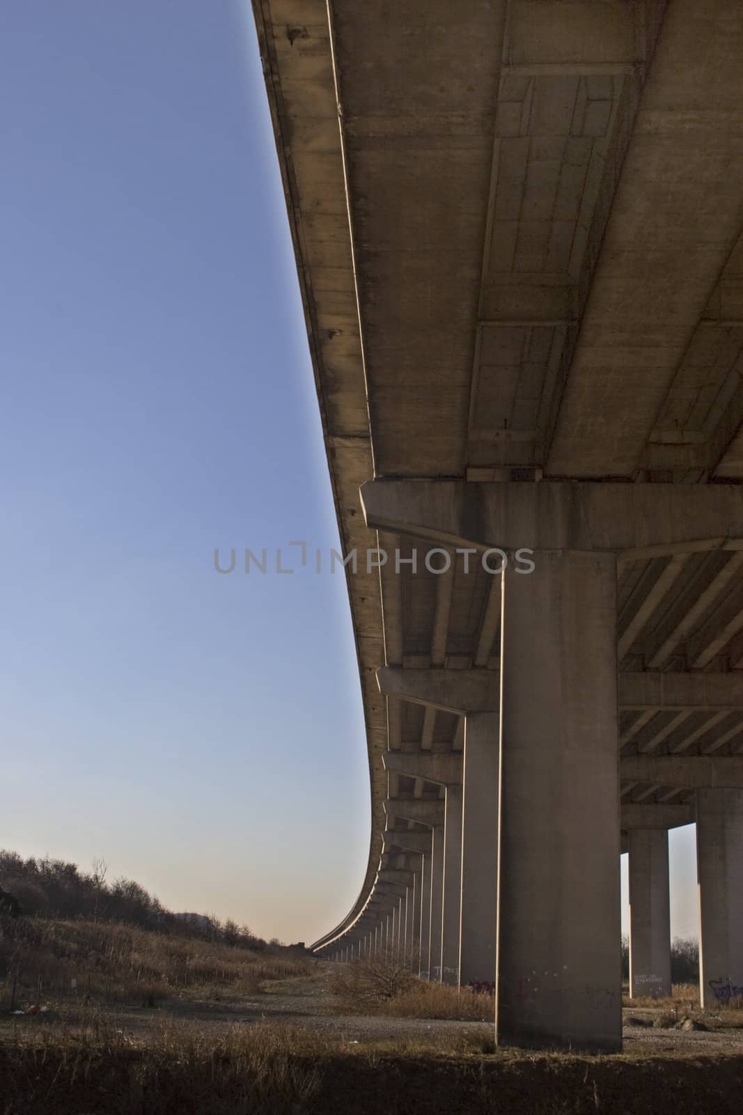 A road bridge from underneath