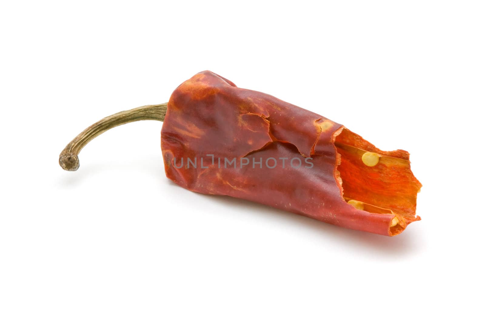 Hot dried red chili pepper, isolated white