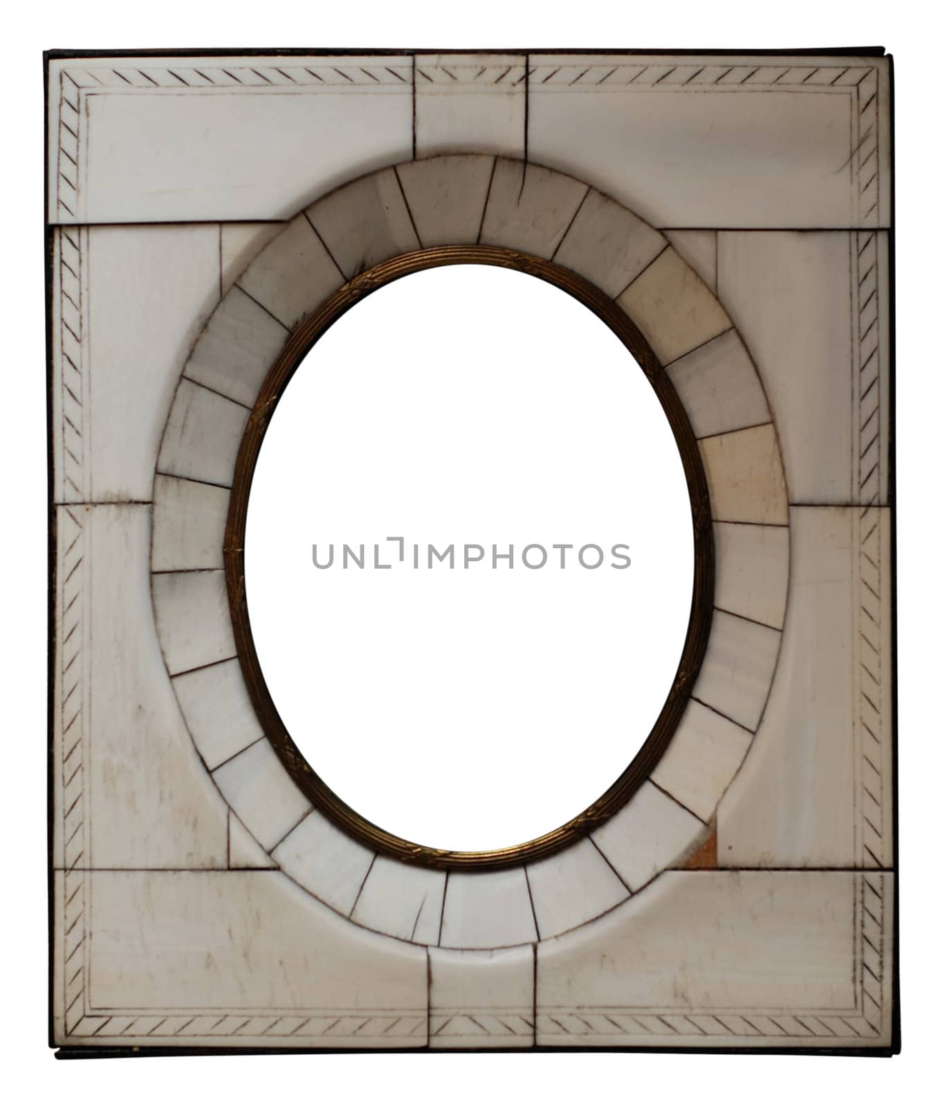 Oval ivory picture frame isolated on white. With clipping path.