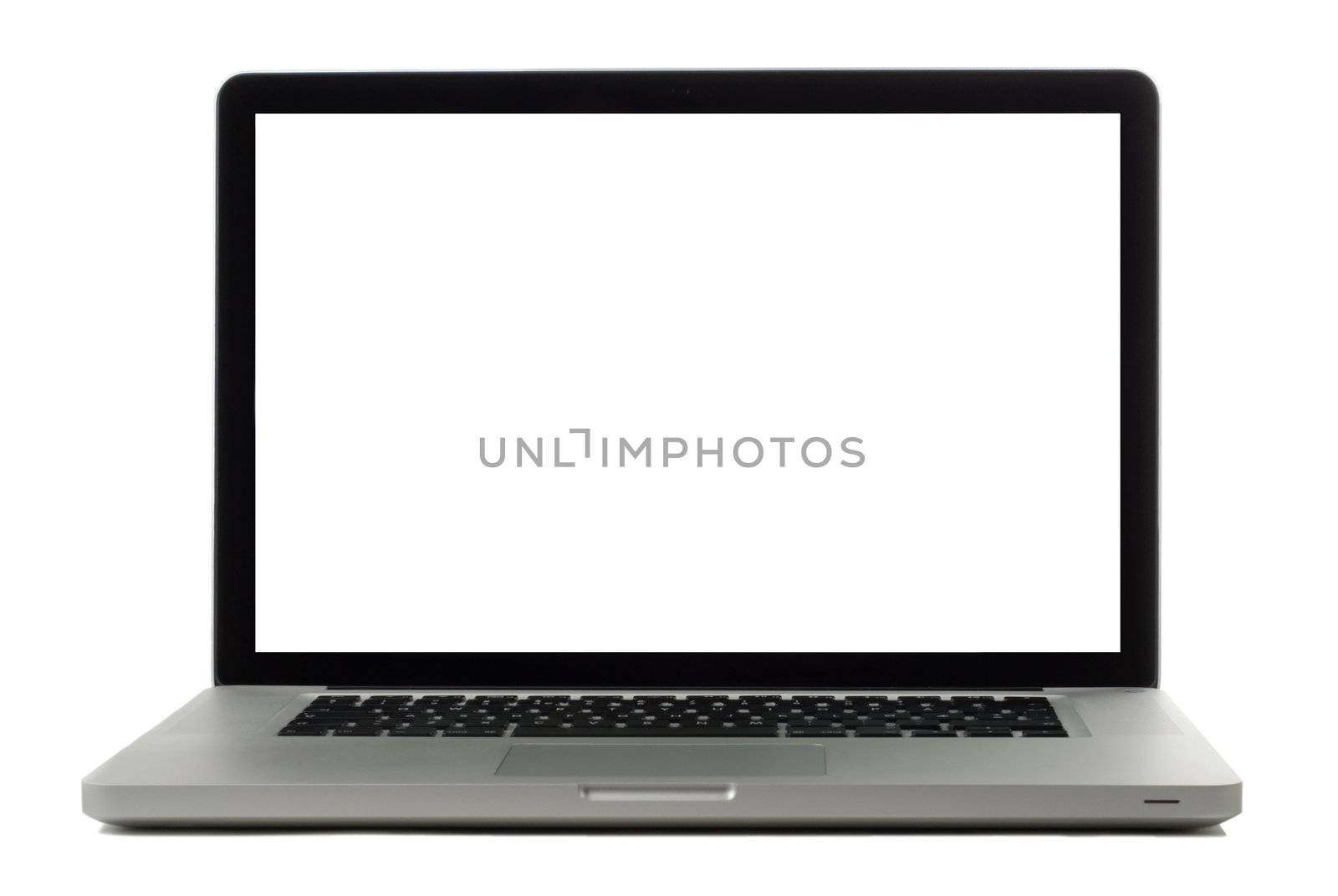 Laptop isolated on white with blank monitor for copy or images