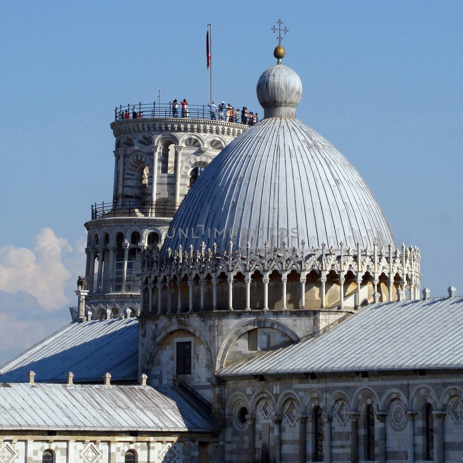fragment of the Piazza dei Miracoli in PisaTuscany - Italy cultural heritage UNESCO list - gothic cathedral and Leaning Tower