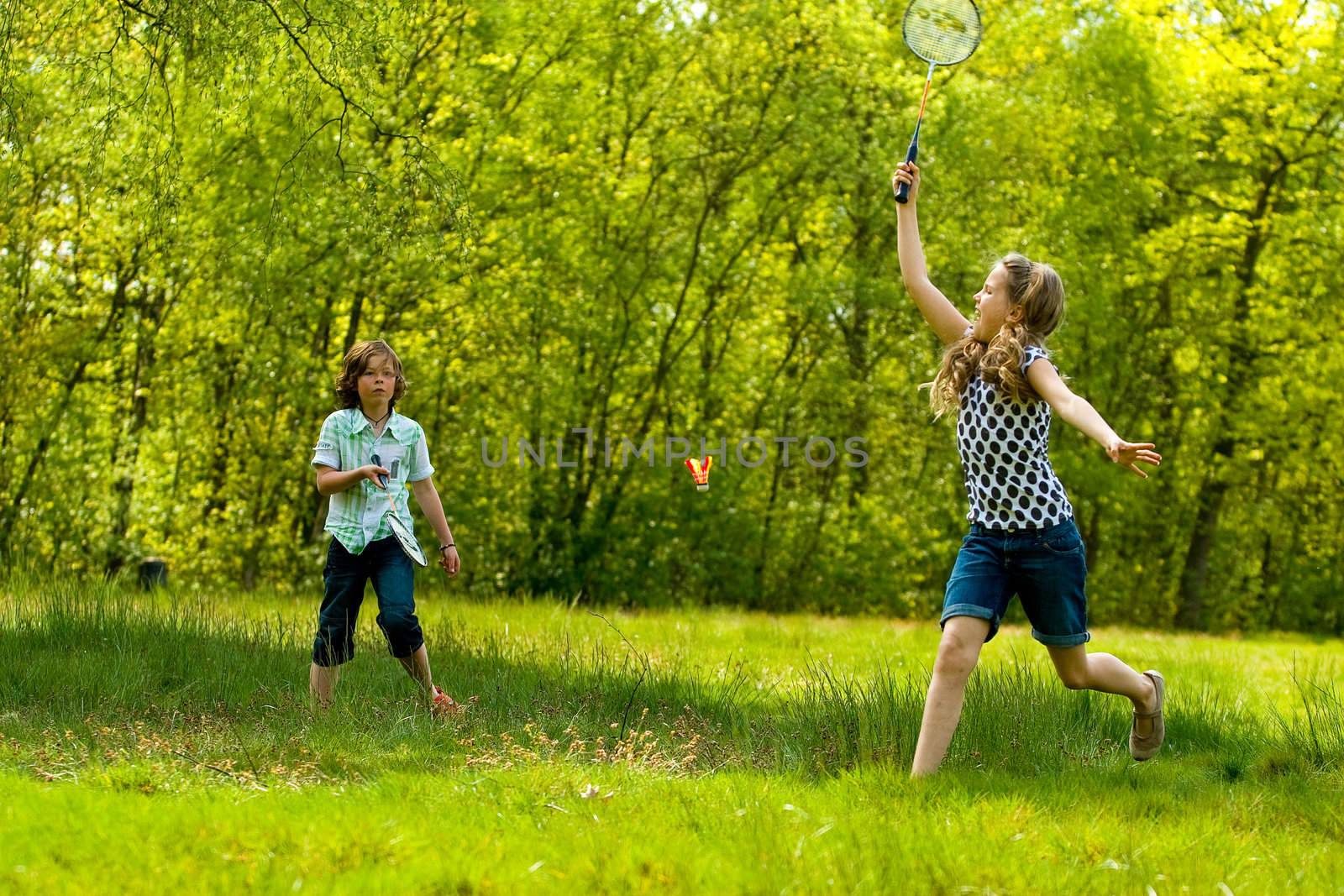 Young children are running to get the shuttle