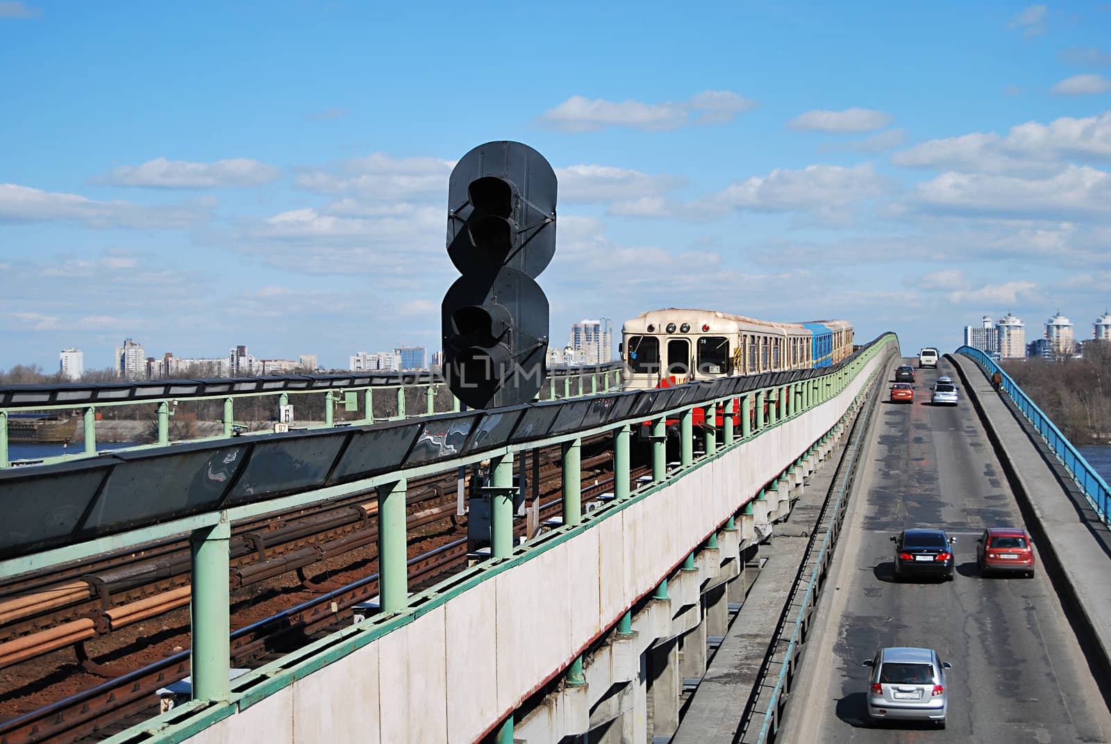subway and automobile bridge cross the river