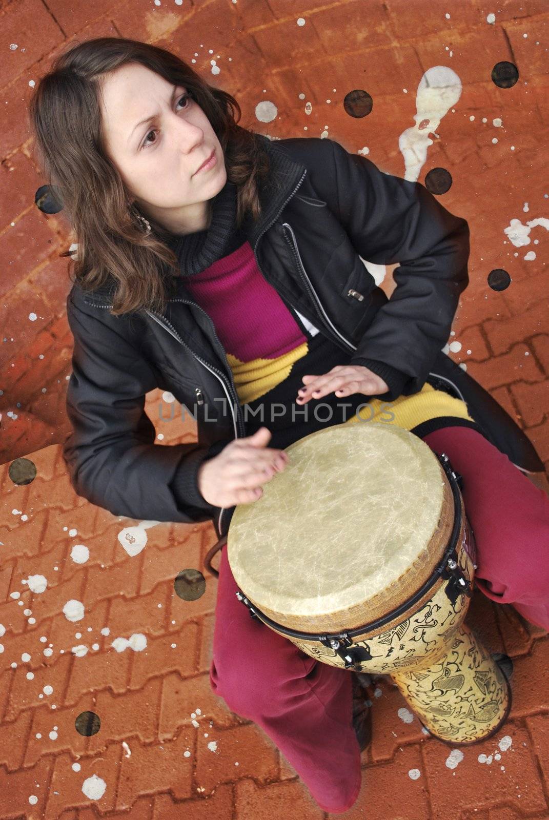 street musician on background of the author's texture