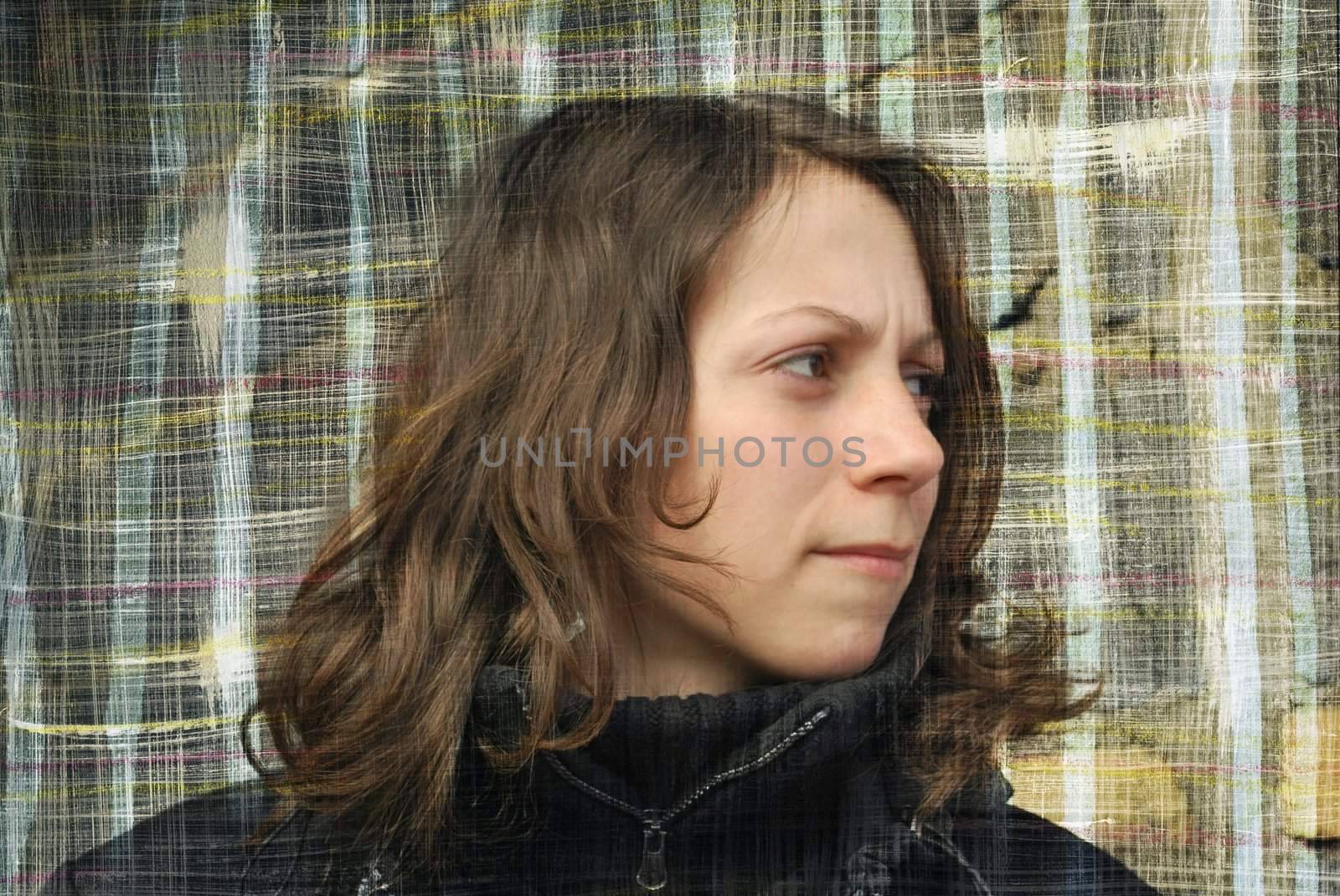 emotional girl with background of the author's texture