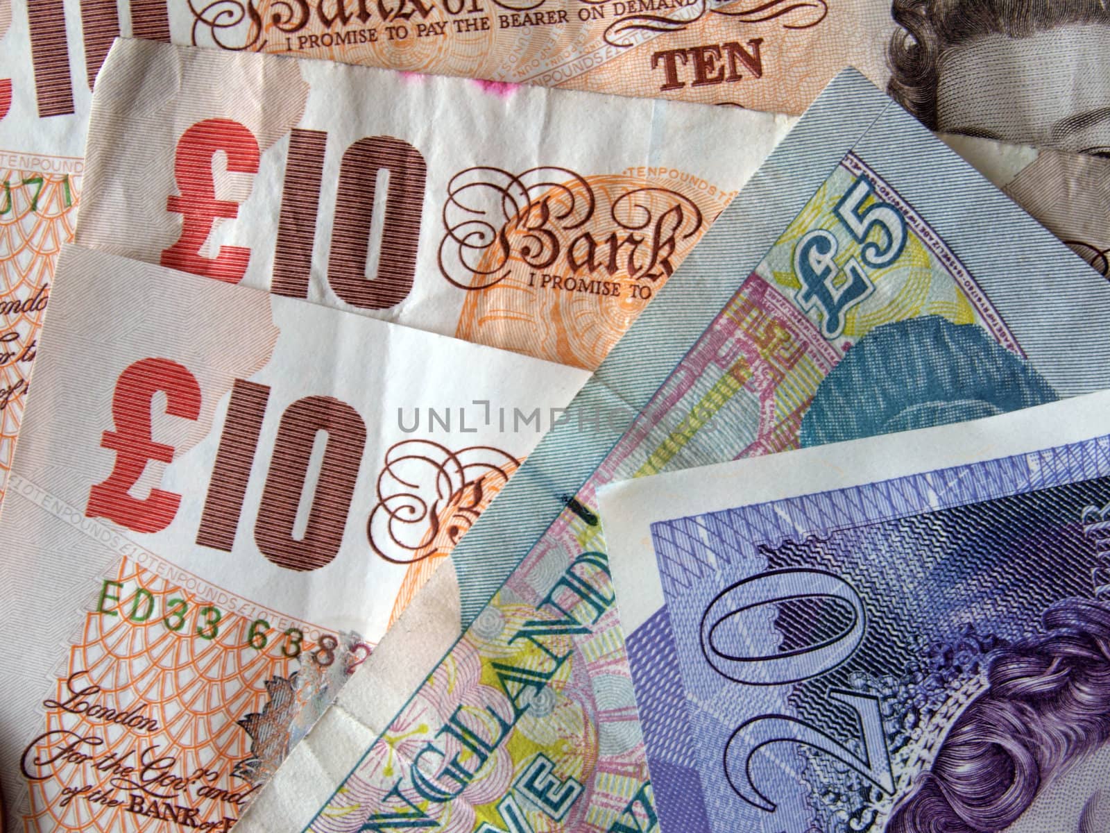 Close up of British currency.