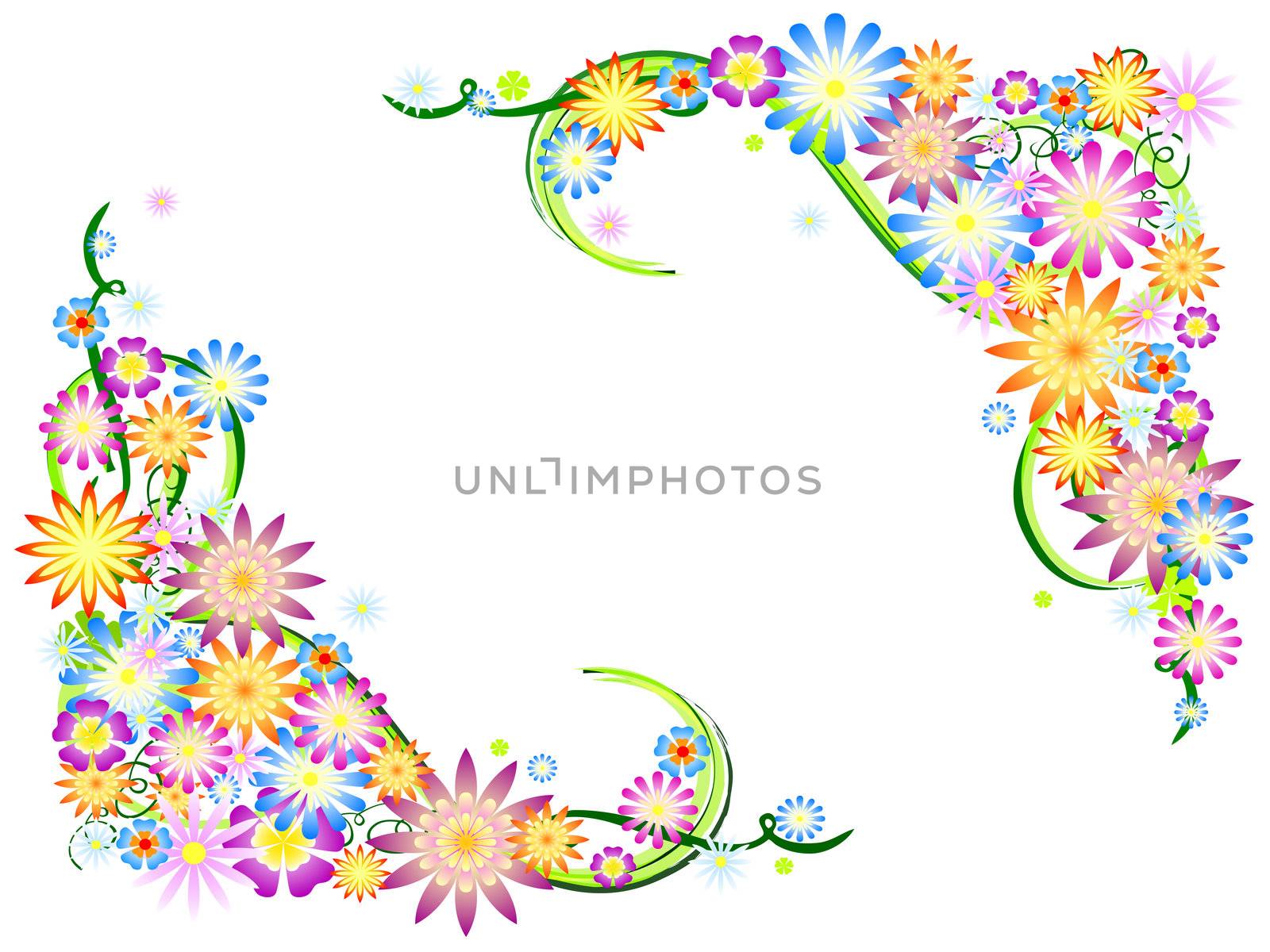 colours flowers with floral ornaments, spring motif