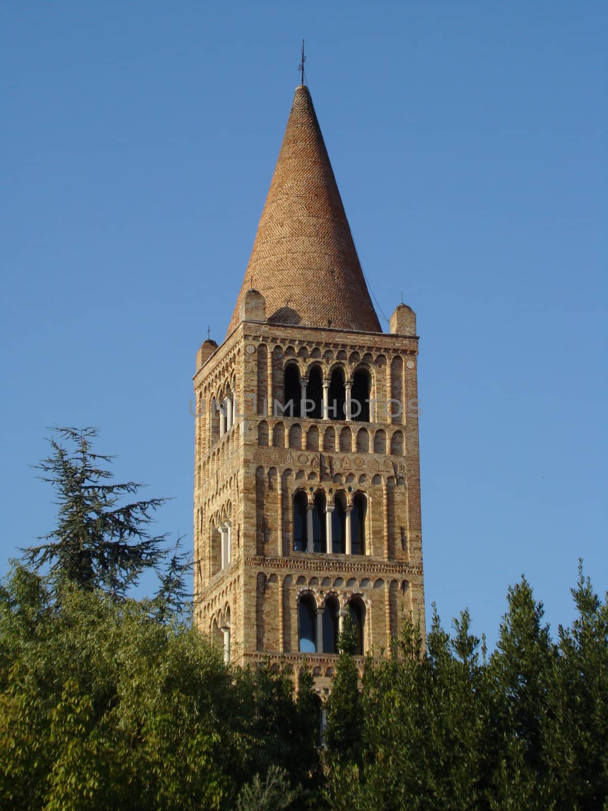 bell tower of Pomposa, benedictine  abbey in Emilia-Romagna region in north Italy. 2008