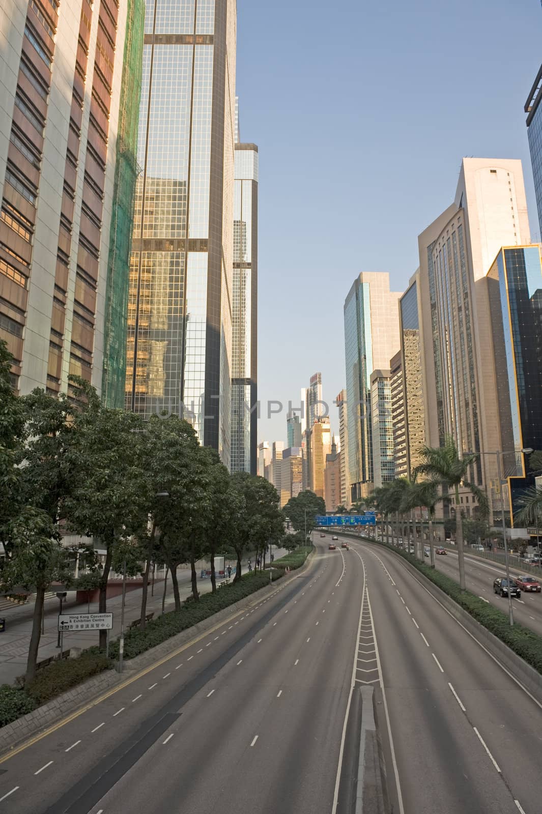 Hong Kong China high rise buildings and the street