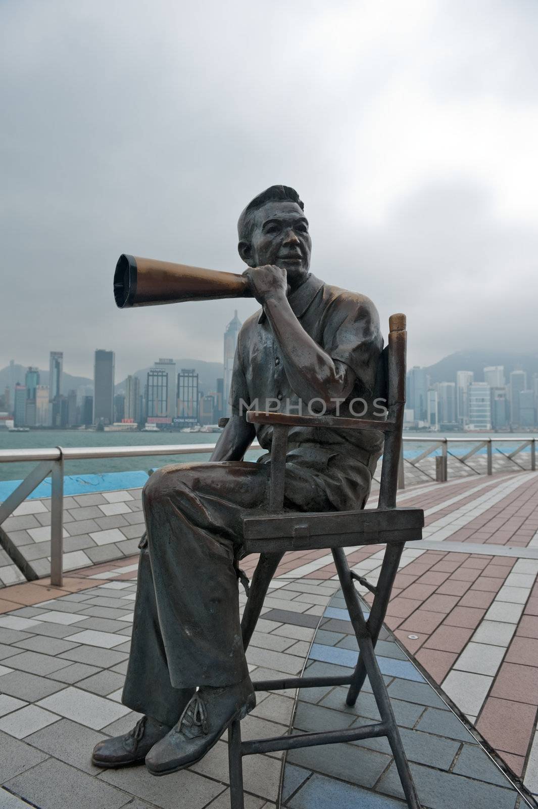 Movie director bronze statue in Avenue of Stars in Hong Kong Kawloon China